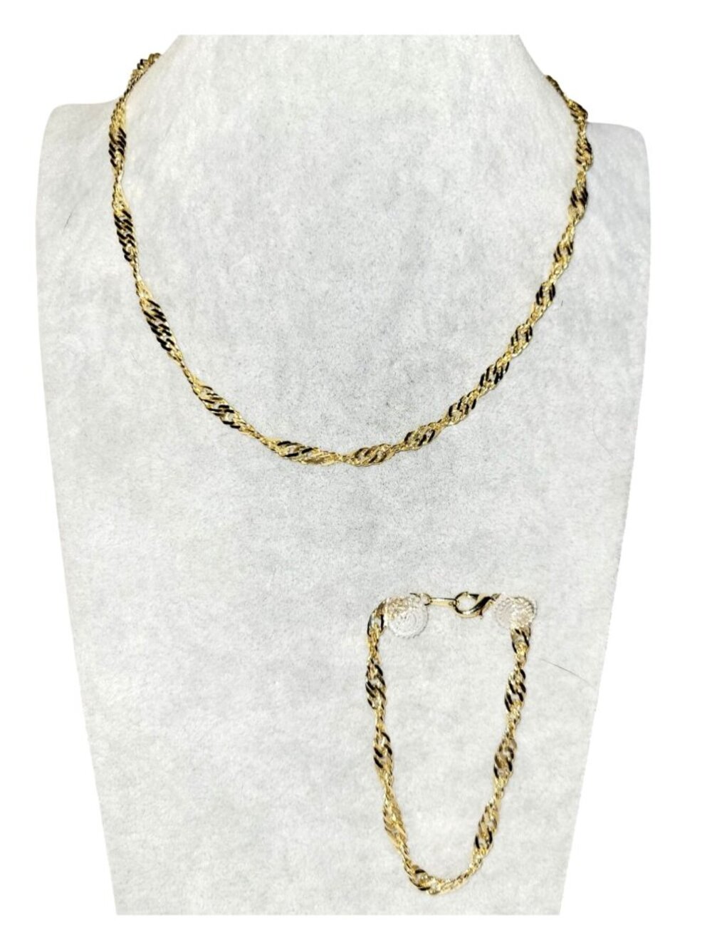 Vintage Singapore Chain Necklace and Bracelet Set Gold Tone 16" Long Bracelet 7"